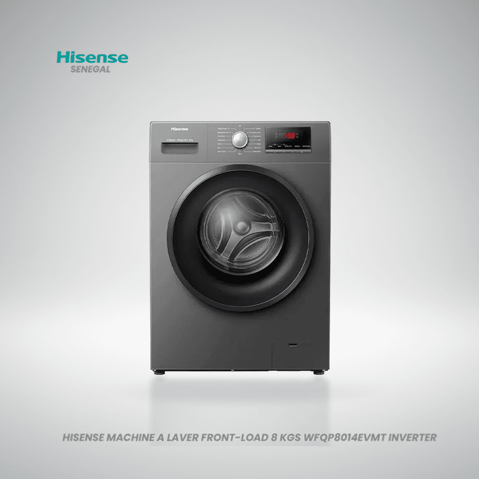 Machine à laver hublot Hisense WFQP8014EVMT 8kg grise avec moteur Inverter et fonction vapeur Steam Care