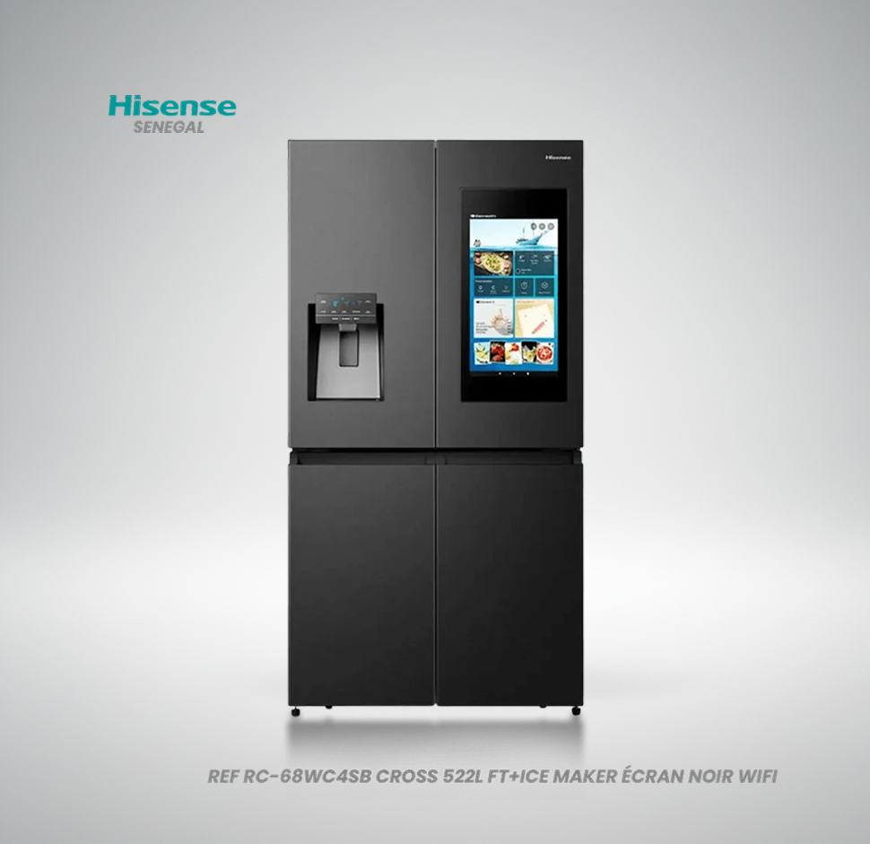 Réfrigérateur américain Hisense RC-68 522L 4 portes noir avec distributeur d'eau et glace et écran tactile