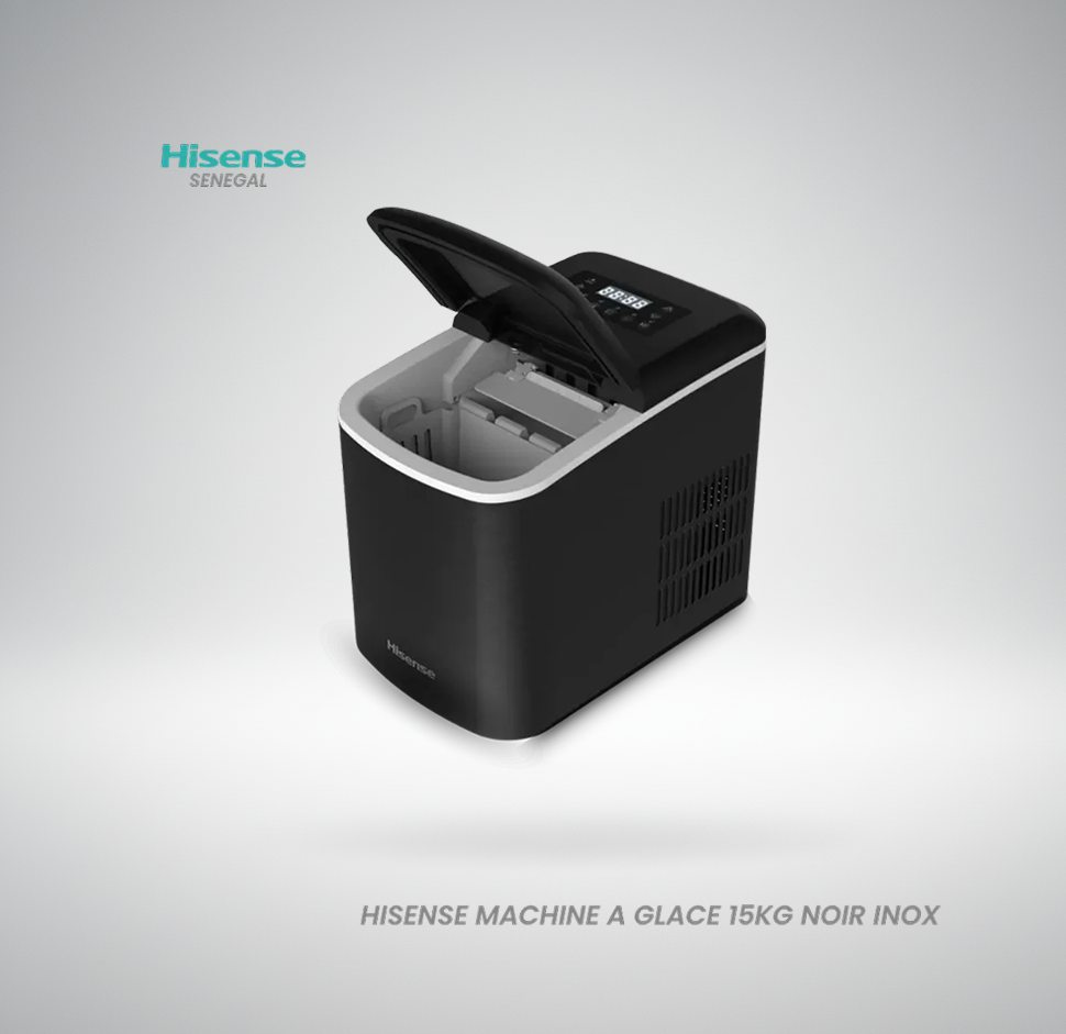 Machine à glaçons Hisense ICM1504 finition inox noir avec écran LED et production de 15kg par jour