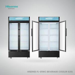 Vitrine réfrigérée à boissons Hisense FL-81WC 620 litres noire avec 2 portes vitrées et éclairage LED