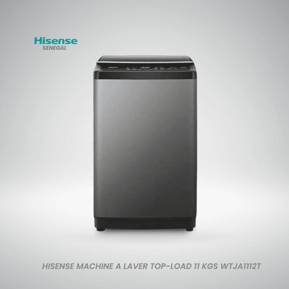 Machine à laver chargement par le haut Hisense 11kg couleur silver avec écran LED et tambour inox