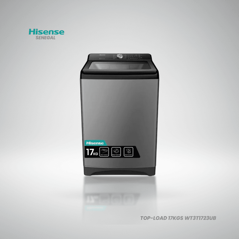 Très grande machine à laver Top-Load Hisense WT3T1723UB 17kg avec couvercle à fermeture douce et double filtre