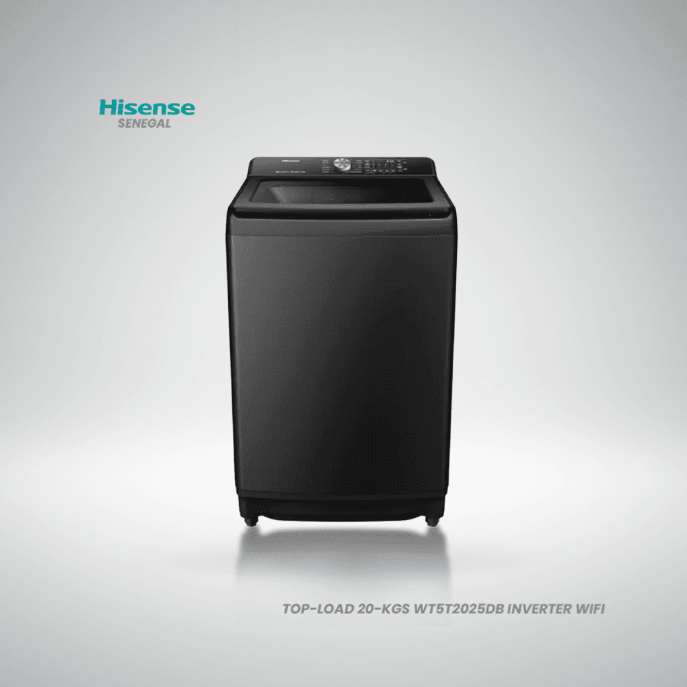 Machine à laver à chargement par le haut Hisense WT5T2025DB 20kg grise avec panneau de contrôle WiFi et moteur Inverter