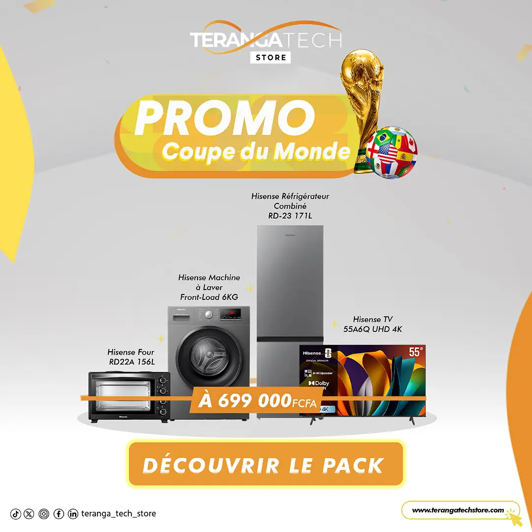 Pack Flash Confort Absolu – Smart TV 55" 4K + Réfrigérateur Combiné 171L + Machine à Laver + Four Hisense