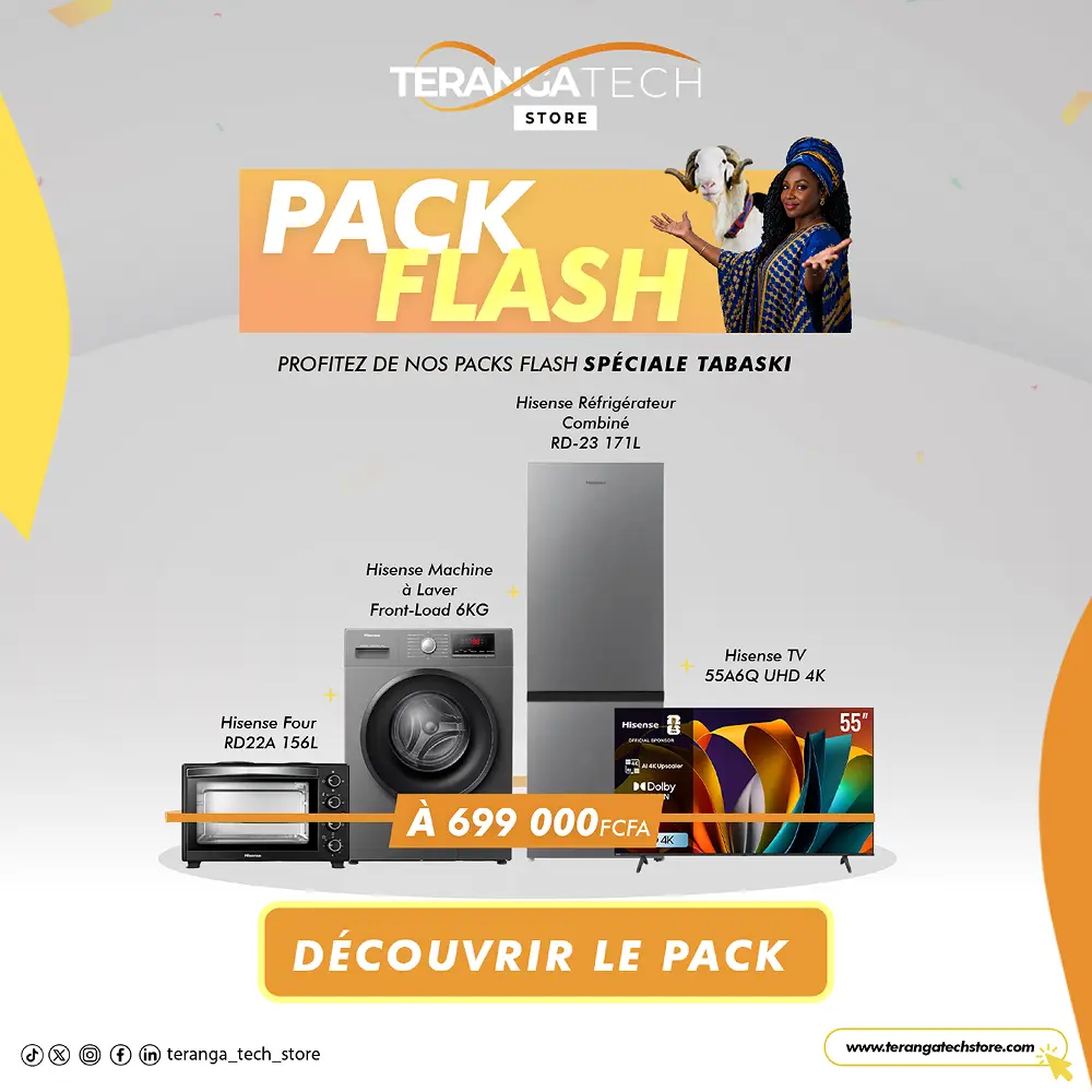 Pack Flash Premium Tabaski – TV 55" + Lave-linge + Réfrigérateur + Four Hisense